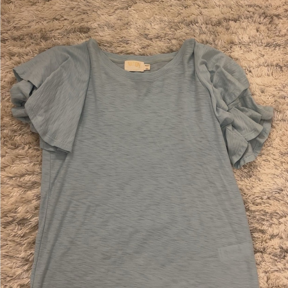 NATION Ruffled Sleeve Blue Top sz Smalltalk